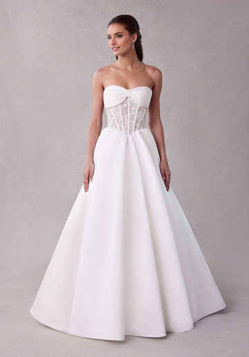 Strapless Satin Bow Neckline A-Line Wedding Gown
